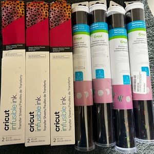 Cricut infusible ink and premium vinyl holographic crystals.